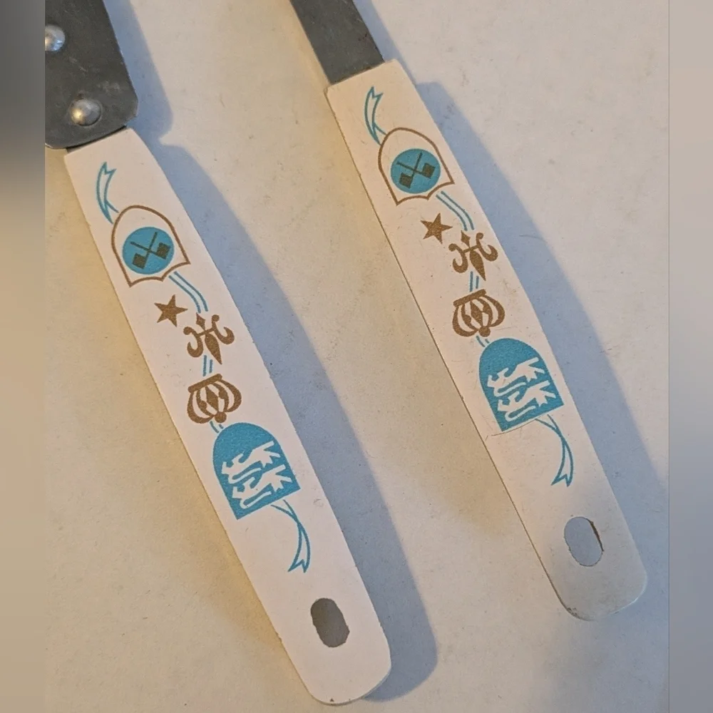 Vintage Enameled Stainless Steel Spatula Set. MCM.